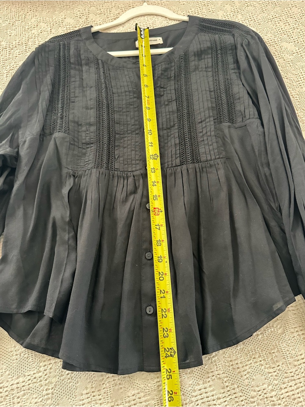 Lucky Brand Black Button-Front Peasant Blouse with Pintuck Lace NWT - Picture 10 of 12